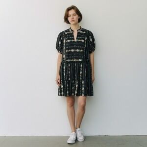 eShakti Wayward Fancies Black Floral Lattice Trim Lagenlook Pocket Lined Size XL